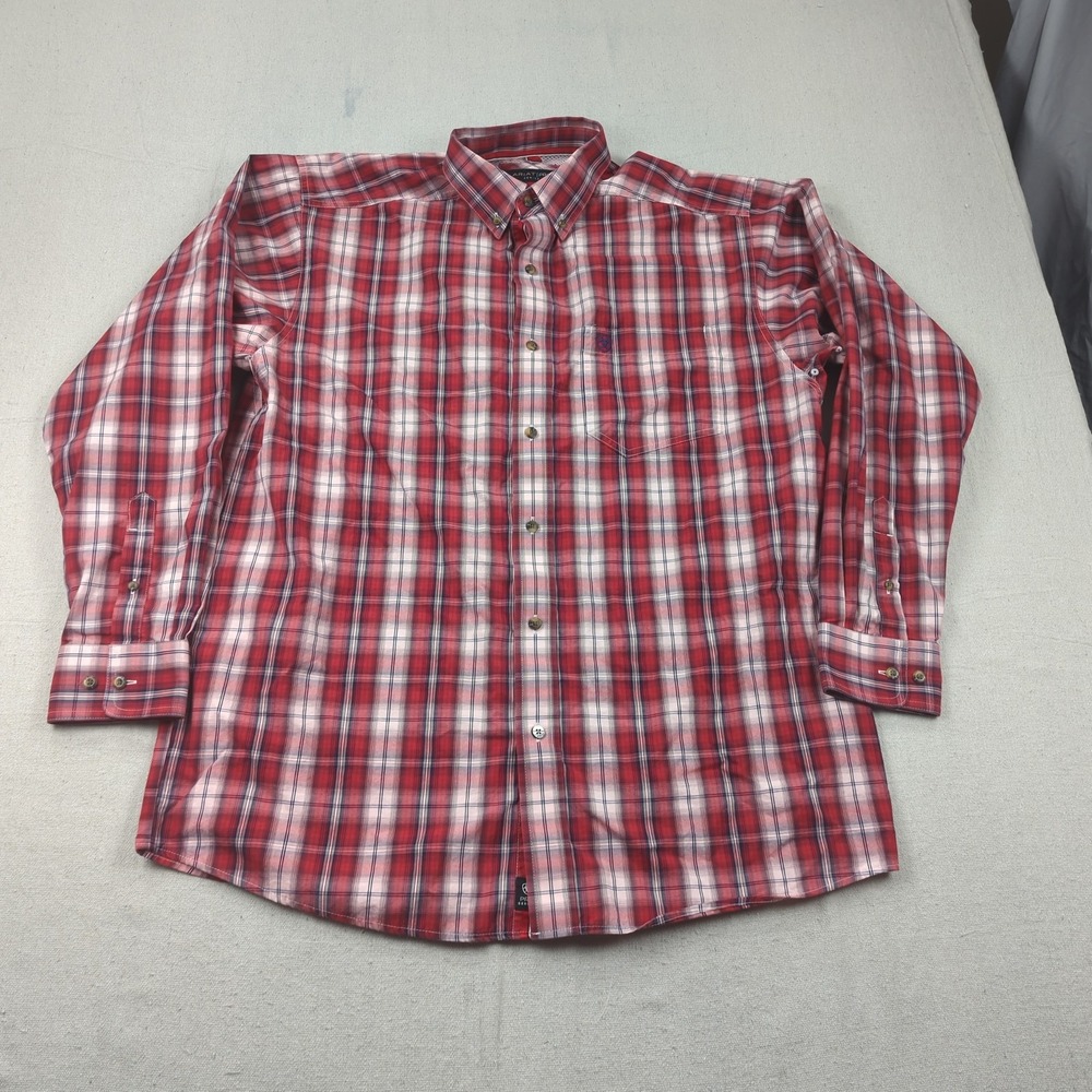Ariat Shirt Mens Large Red Plaid Pro Series Western Casual Rodeo Cowboy
